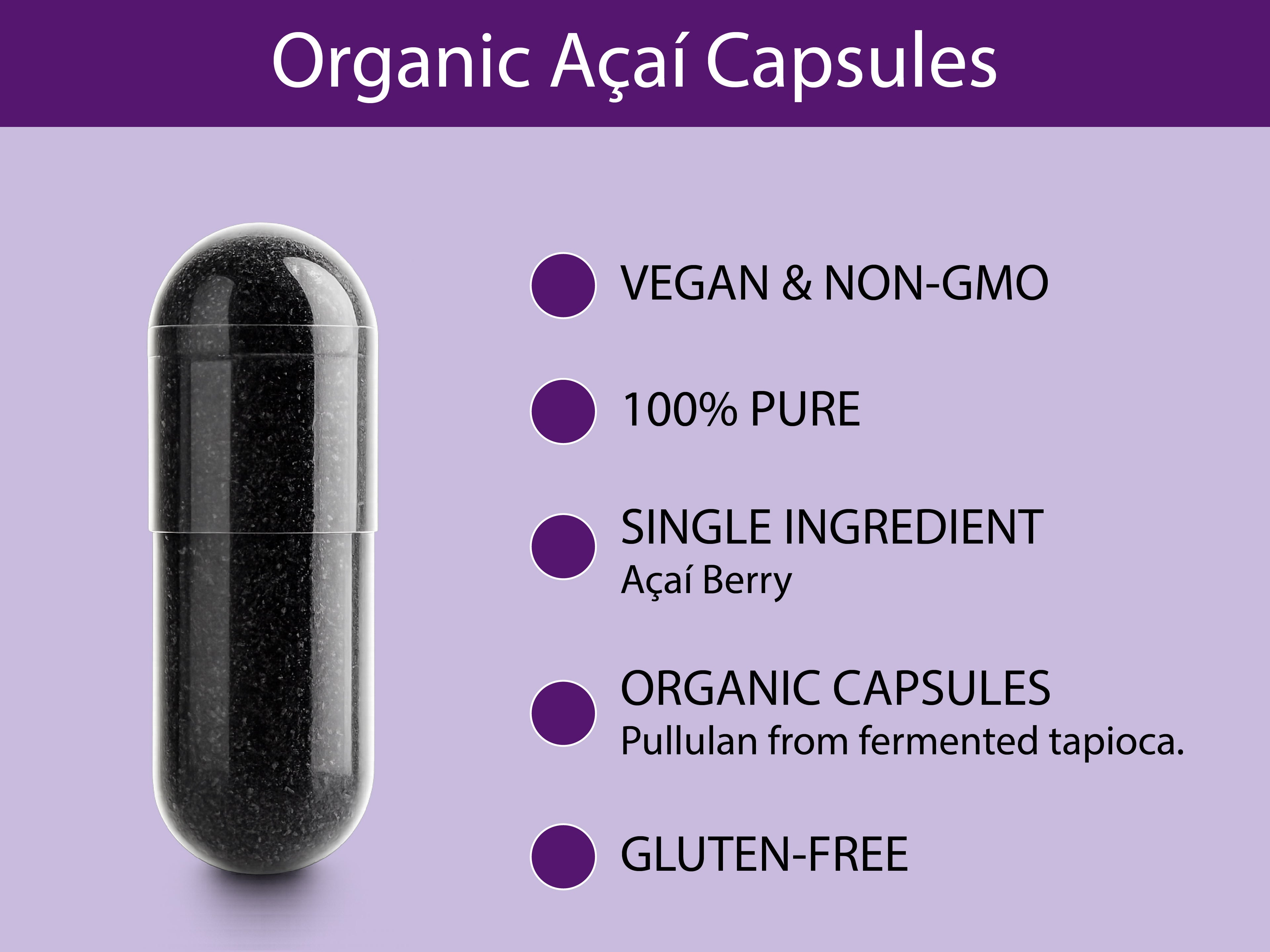 KOYAH Organic Acai Capsules — vegan, non-GMO, 100% pure single ingredient, gluten-free