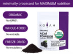 KOYAH Organic Acai Powder — minimally processed, organic, whole-food, freeze-dried with no extracts or excipients