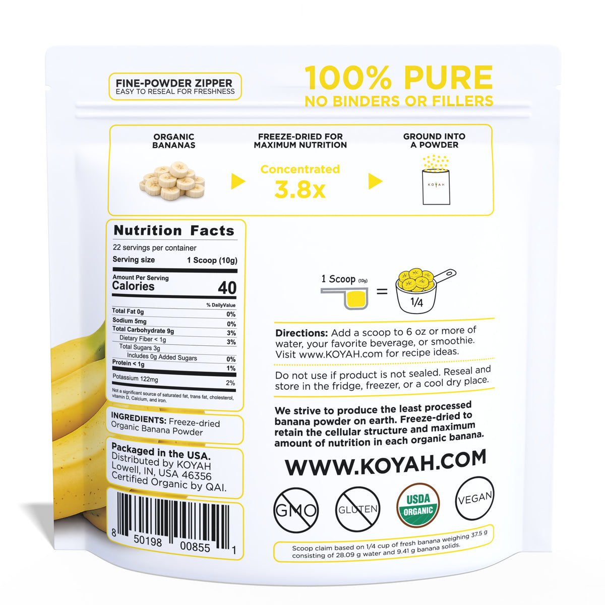 Organic Banana Powder pouch back — KOYAH