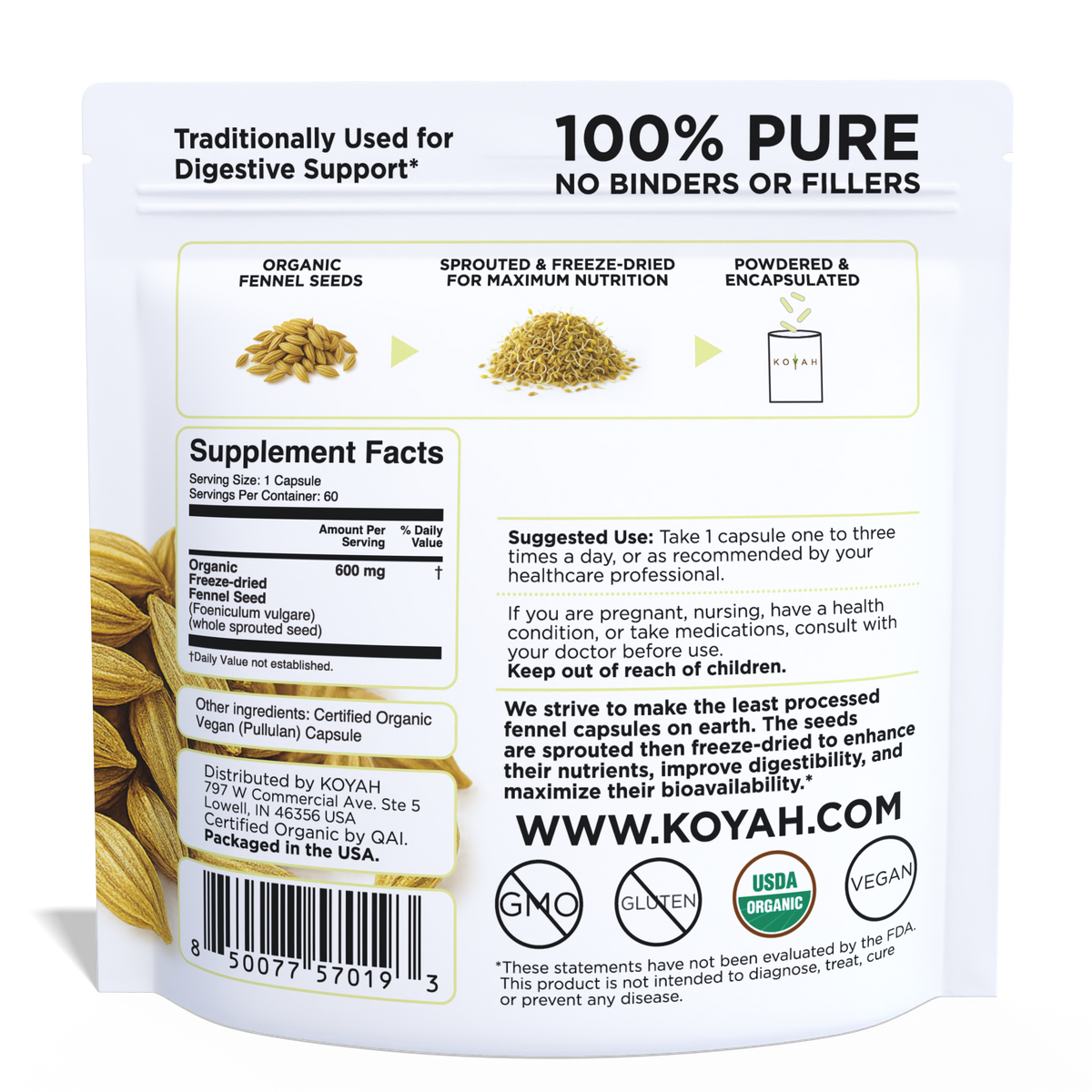 Organic Fennel Seed Capsules Pacdora back pouch