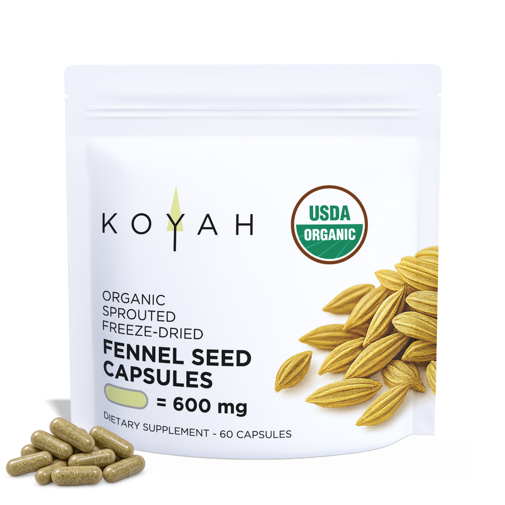 Organic Fennel Seed Capsules Pacdora front with capsules