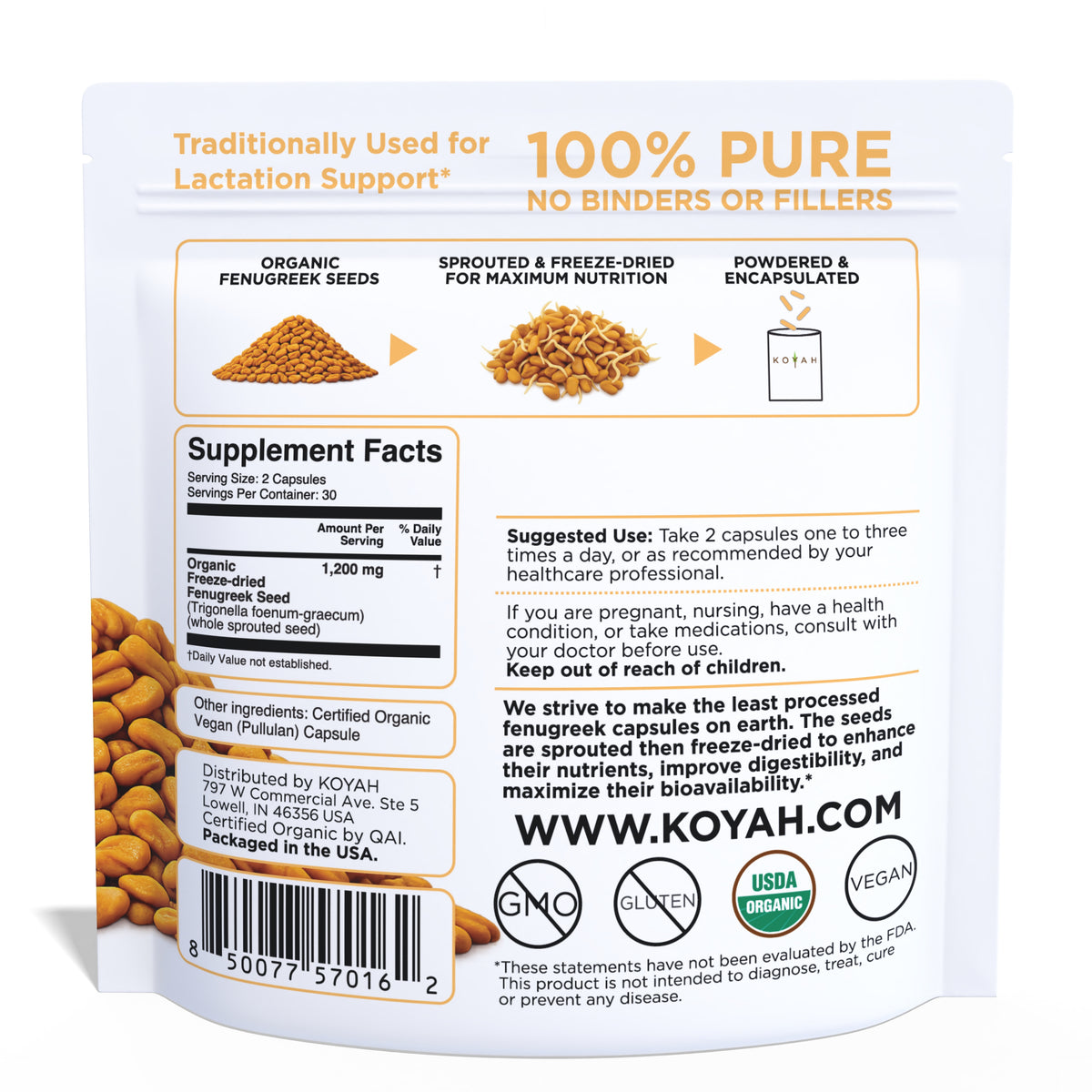 Organic Sprouted Freeze-Dried Fenugreek Capsules Pacdora back pouch