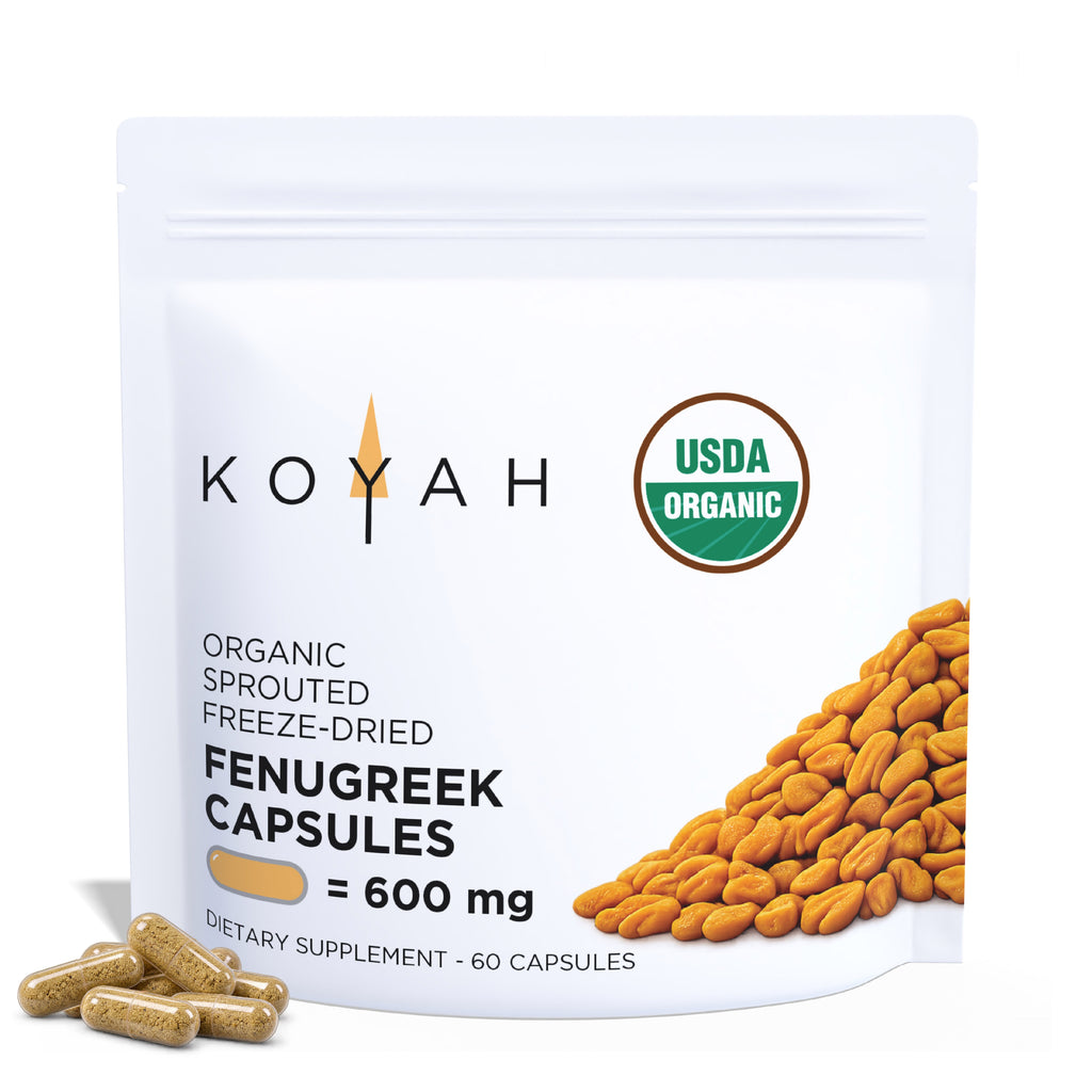 Organic Sprouted Freeze-Dried Fenugreek Capsules Pacdora front with capsules