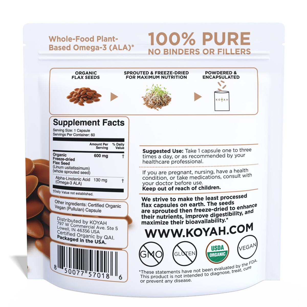 Organic Flax Seed Capsules Pacdora back pouch