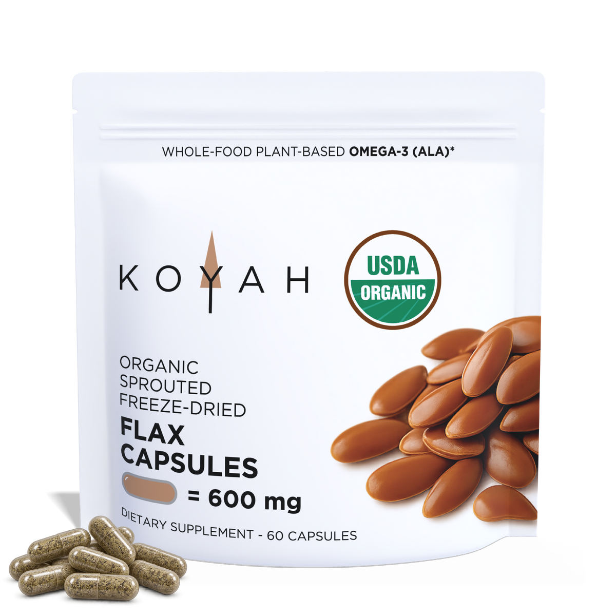 Organic Flax Seed Capsules Pacdora front with capsules