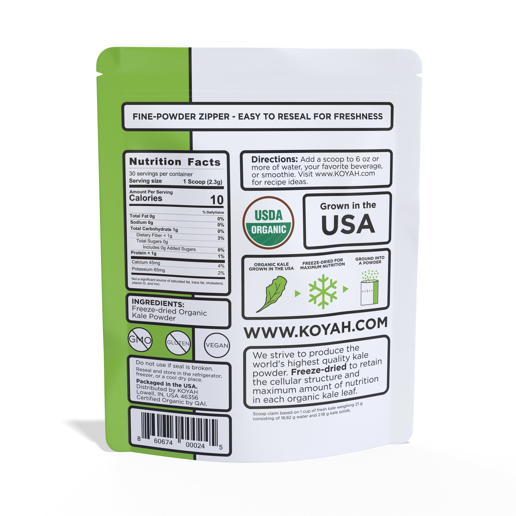 Organic Kale PowderUSA Grown & Freezedried KOYAH