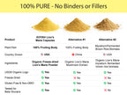 KOYAH Organic Lion's Mane Powder comparison chart — 100% pure USA-grown fruiting body vs alternatives, no binders or fillers, freeze-dried
