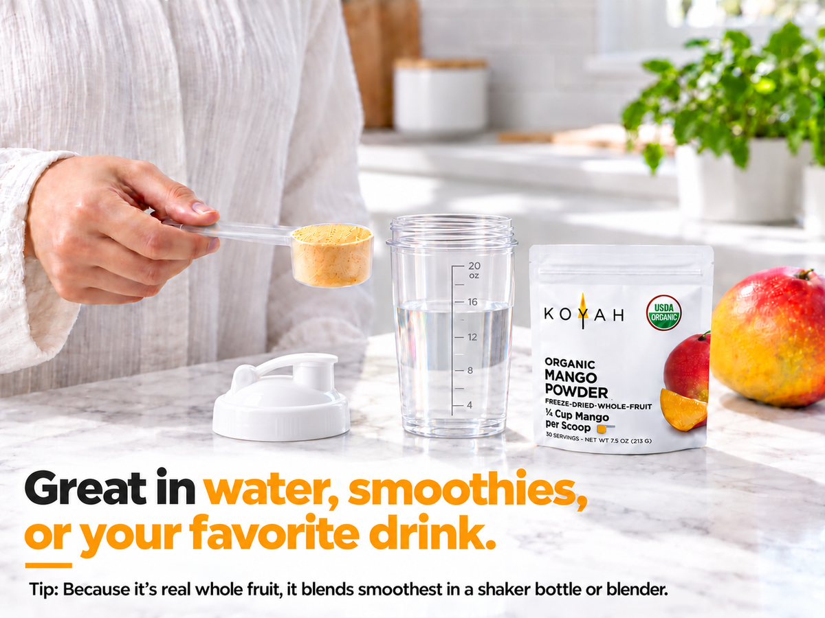 Organic Mango Powder — great in water, smoothies, or your favorite drink