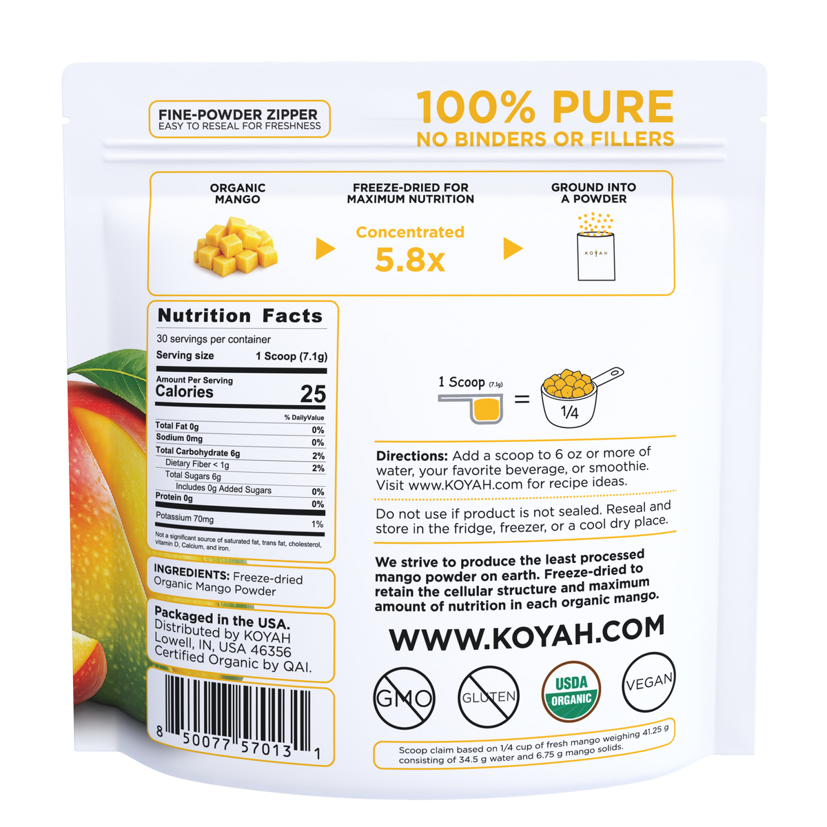 Organic Mango Powder pouch back — KOYAH