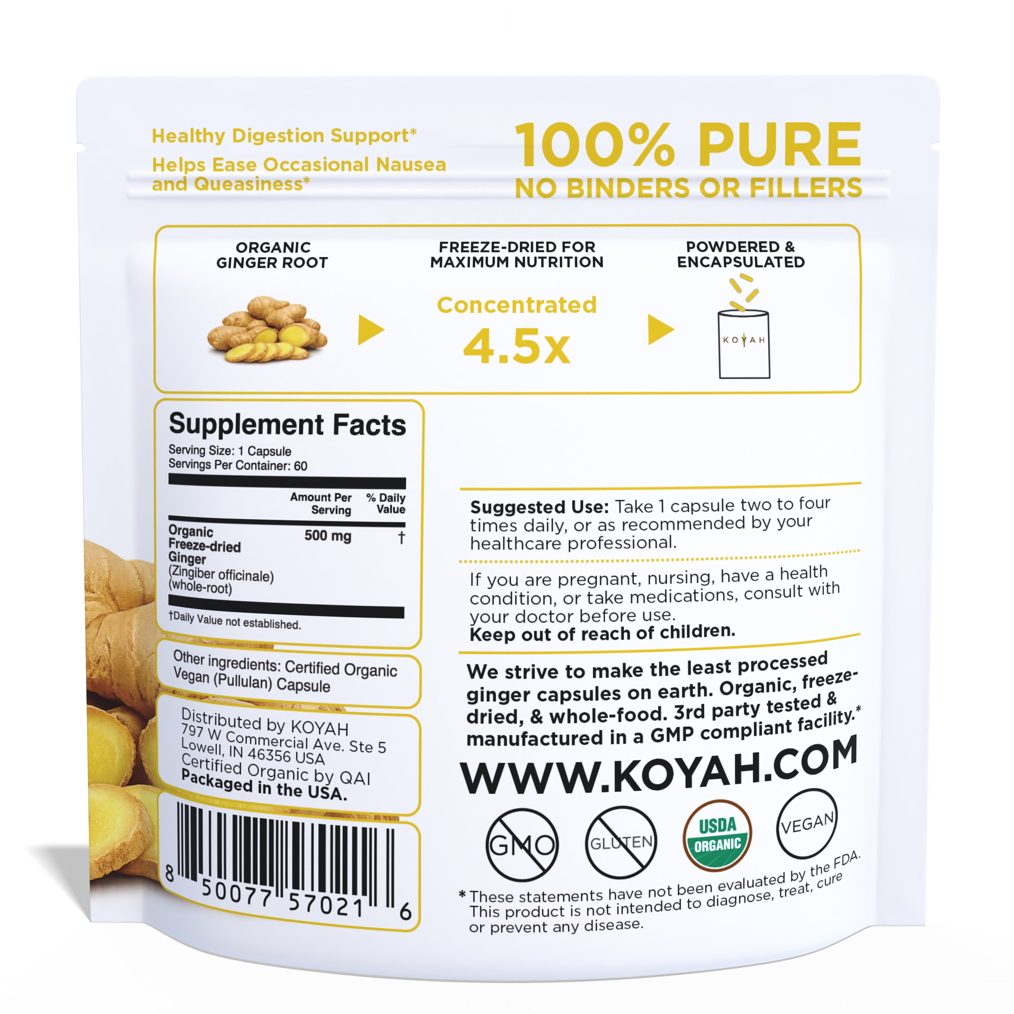 Organic Ginger Capsules pouch back Pacdora