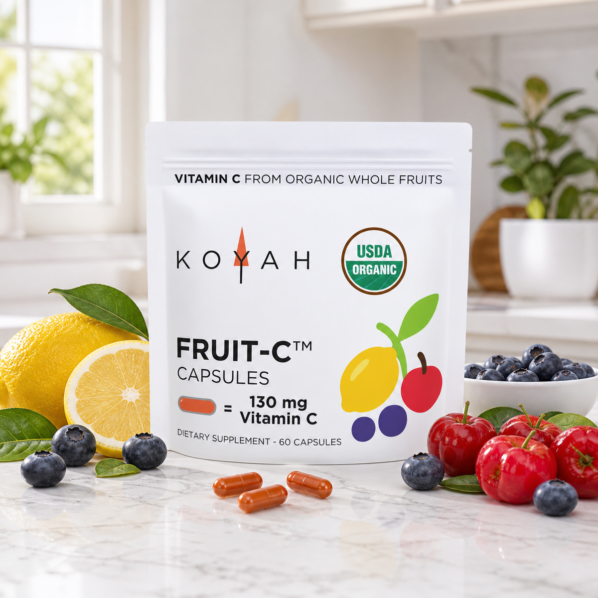 KOYAH Fruit-C pouch with fresh lemons and berries