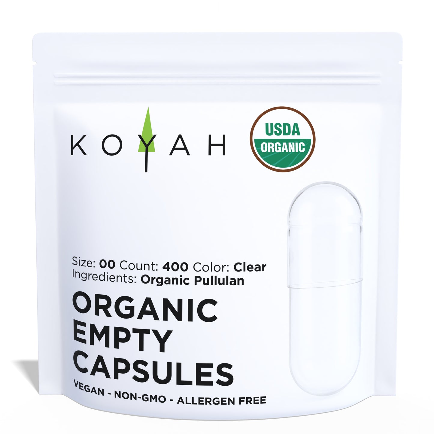 KOYAH Organic Empty Capsules 400 count Size 00 pouch front