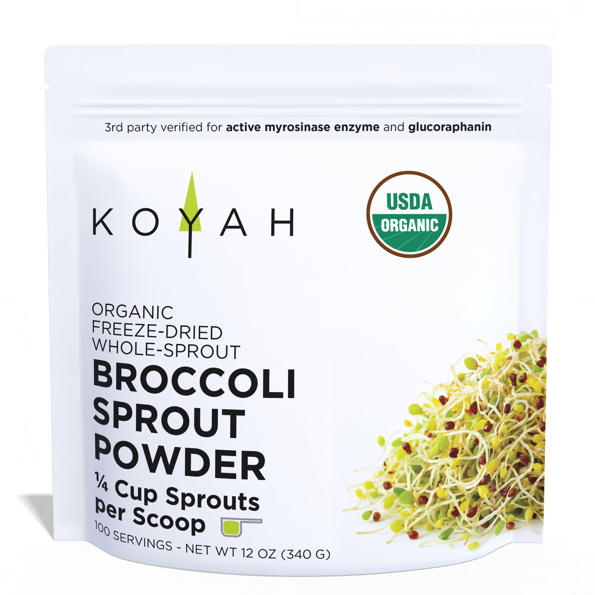 KOYAH Organic Broccoli Sprout Powder 100-serving pouch front