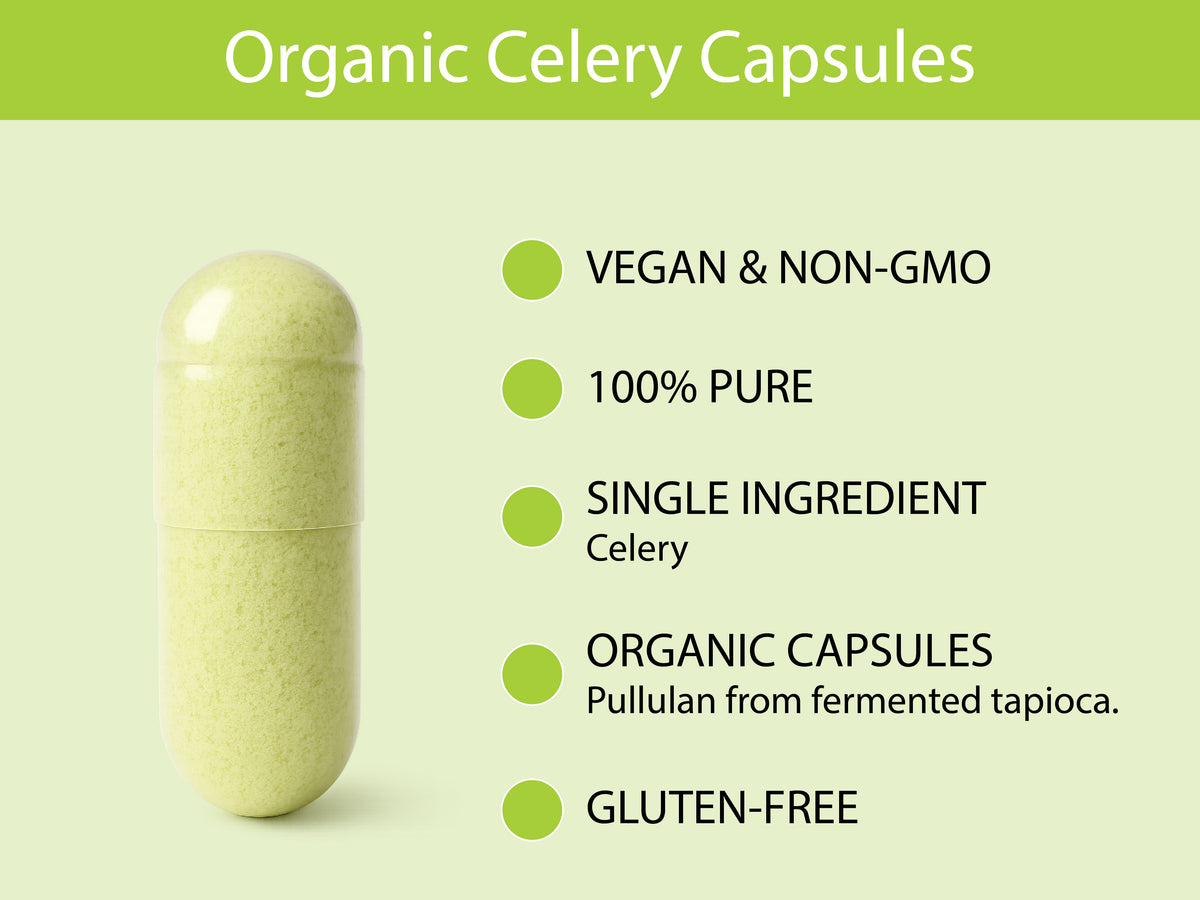 KOYAH Organic Celery Capsules ingredient and product facts infographic