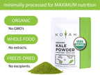 KOYAH Organic Kale Powder infographic: organic, whole food, freeze-dried