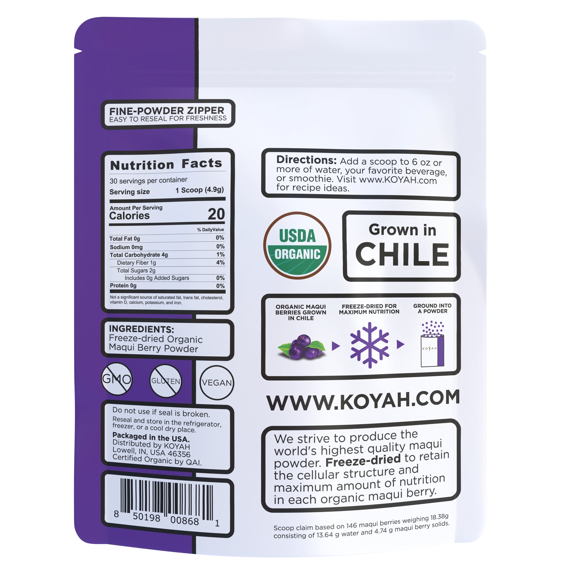 organic maqui berry powder back of pouch 