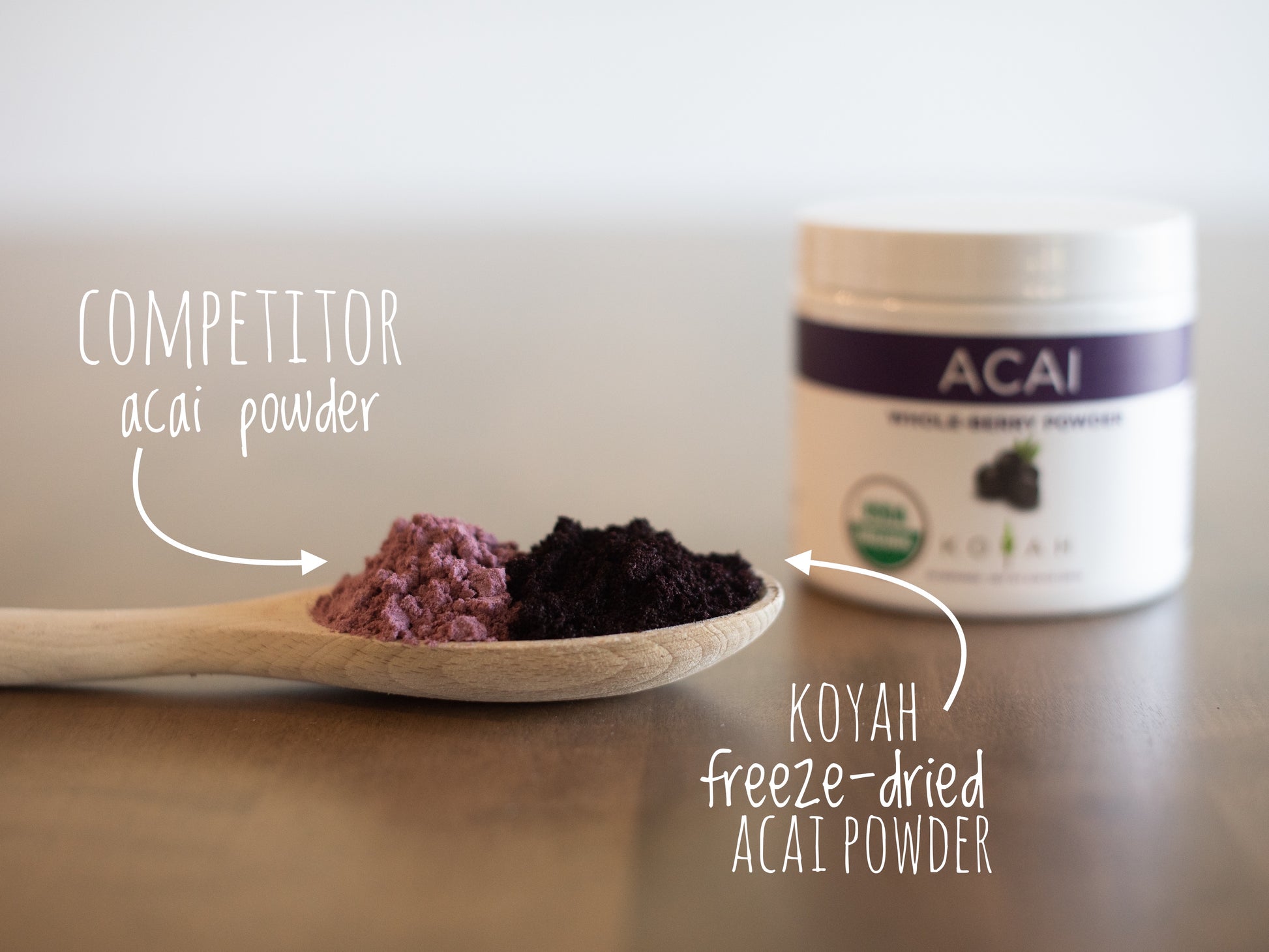 Other acai powders are a light pink color because they have filler ingredients. Our acai powder is a natural dark purple, almost black, color because there are not filler ingredients.
