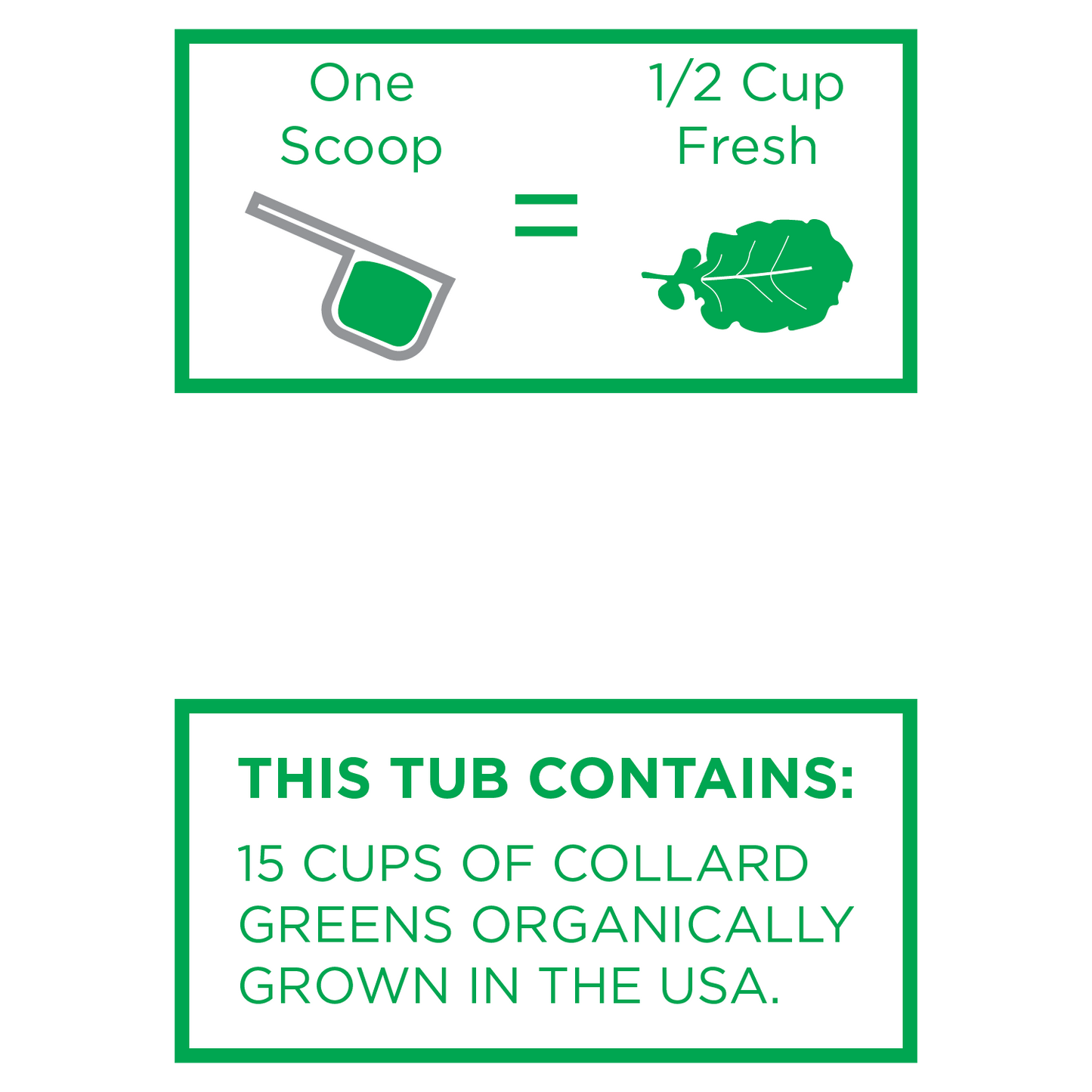 KOYAH - Organic USA Grown Collard Greens Powder (Equivalent to 15 Cups Fresh):  Freeze-Dried, Whole-Leaf Powder